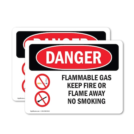 Signmission Flammable Gas Keep Fire Or Flame Away Danger Sign, Vinyl Decal, 18in W x 12in L, 2PK OS-2PACK-DS-D-1218-L-1235